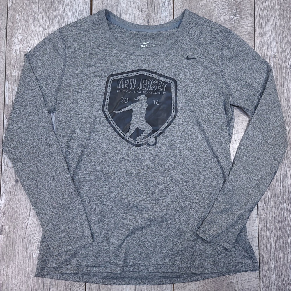 Nike Shirt Women Medium Gray Dri-FIT Long Sleeve NJ Elite Clubs National League
